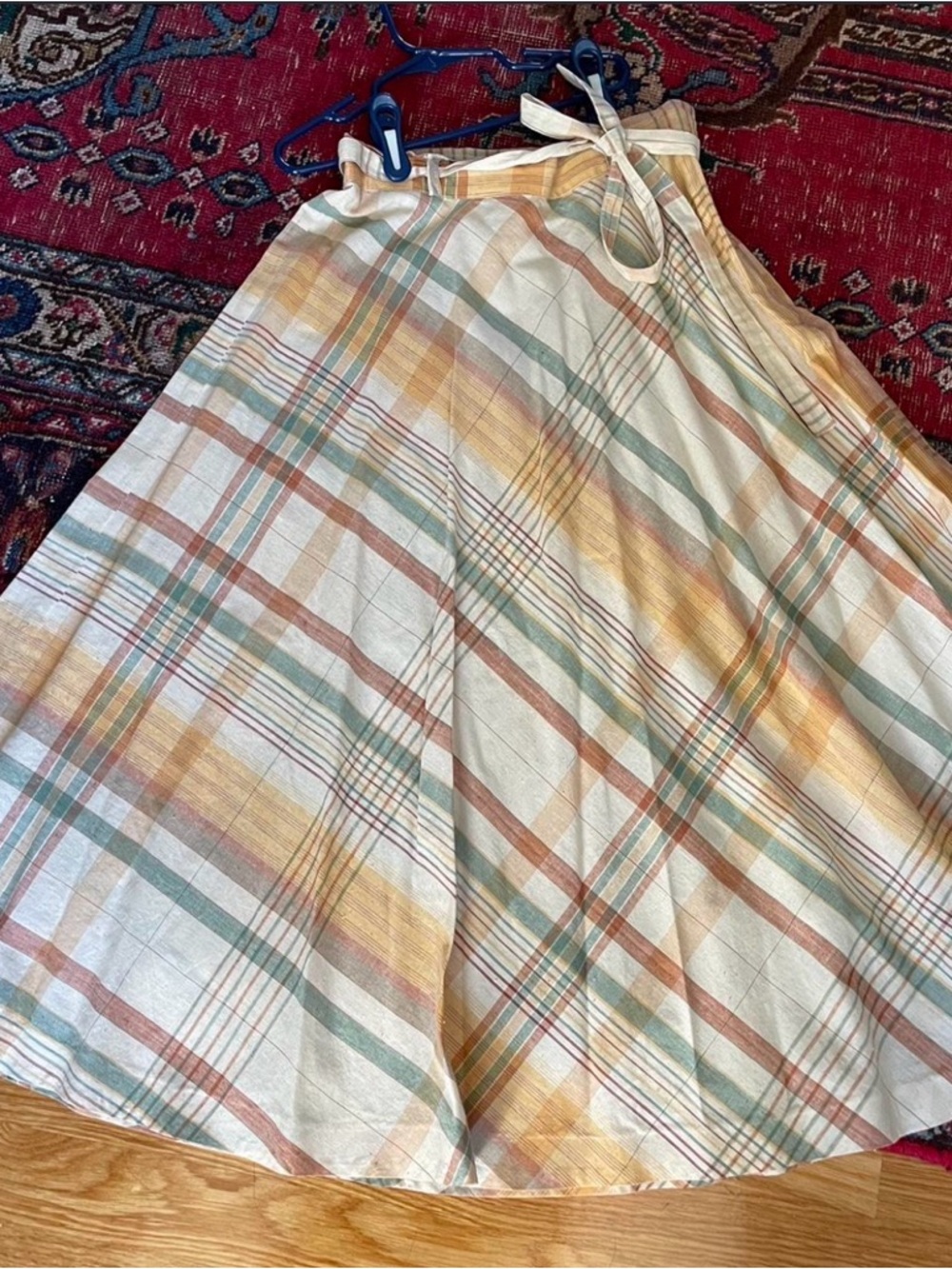 Classic Plaid A-Line Wrap Skirt in Pastel Yellow & Green